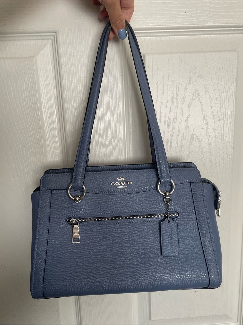 Coach C2852 Kailey Carryall Satchel HandBag Periwinkle Blue Cross Grain Leather